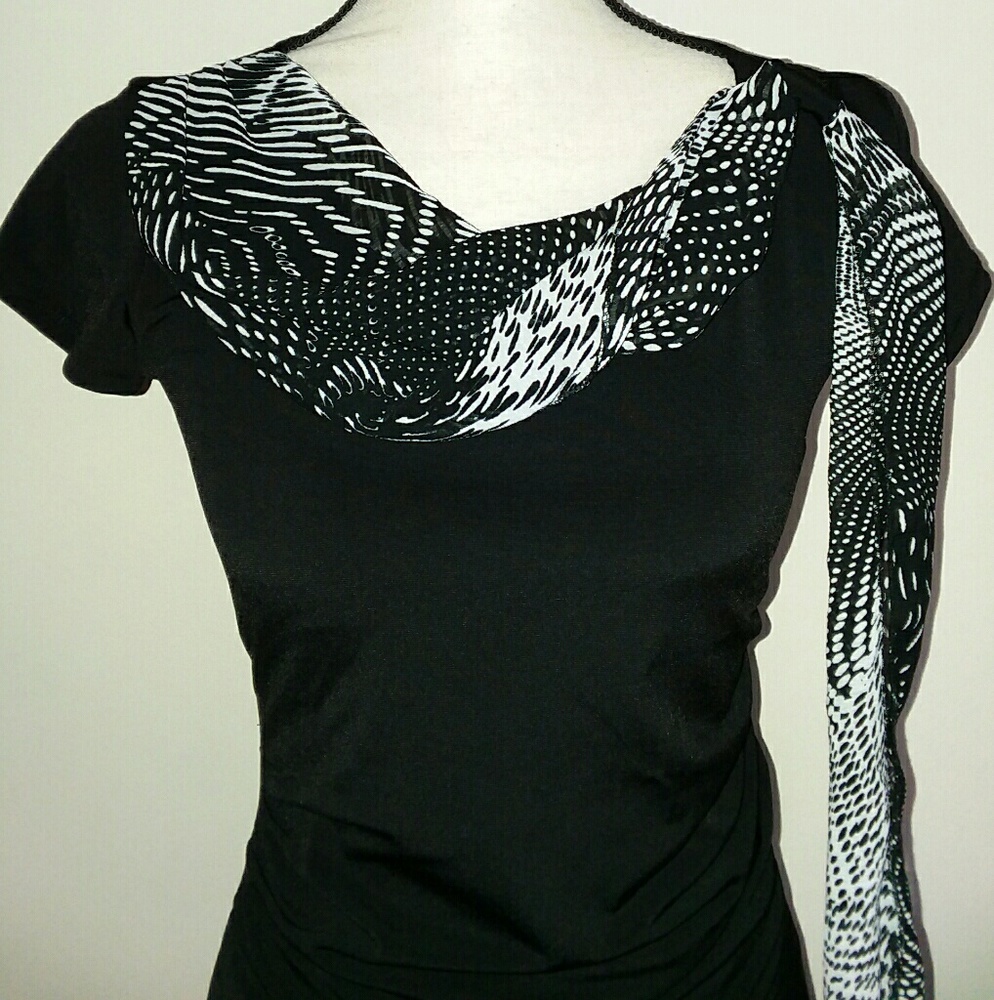 Double Take Black Top w/attached Scarf - Size S